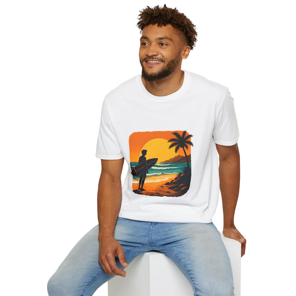 Sunset Surfer on Beach T-Shirt