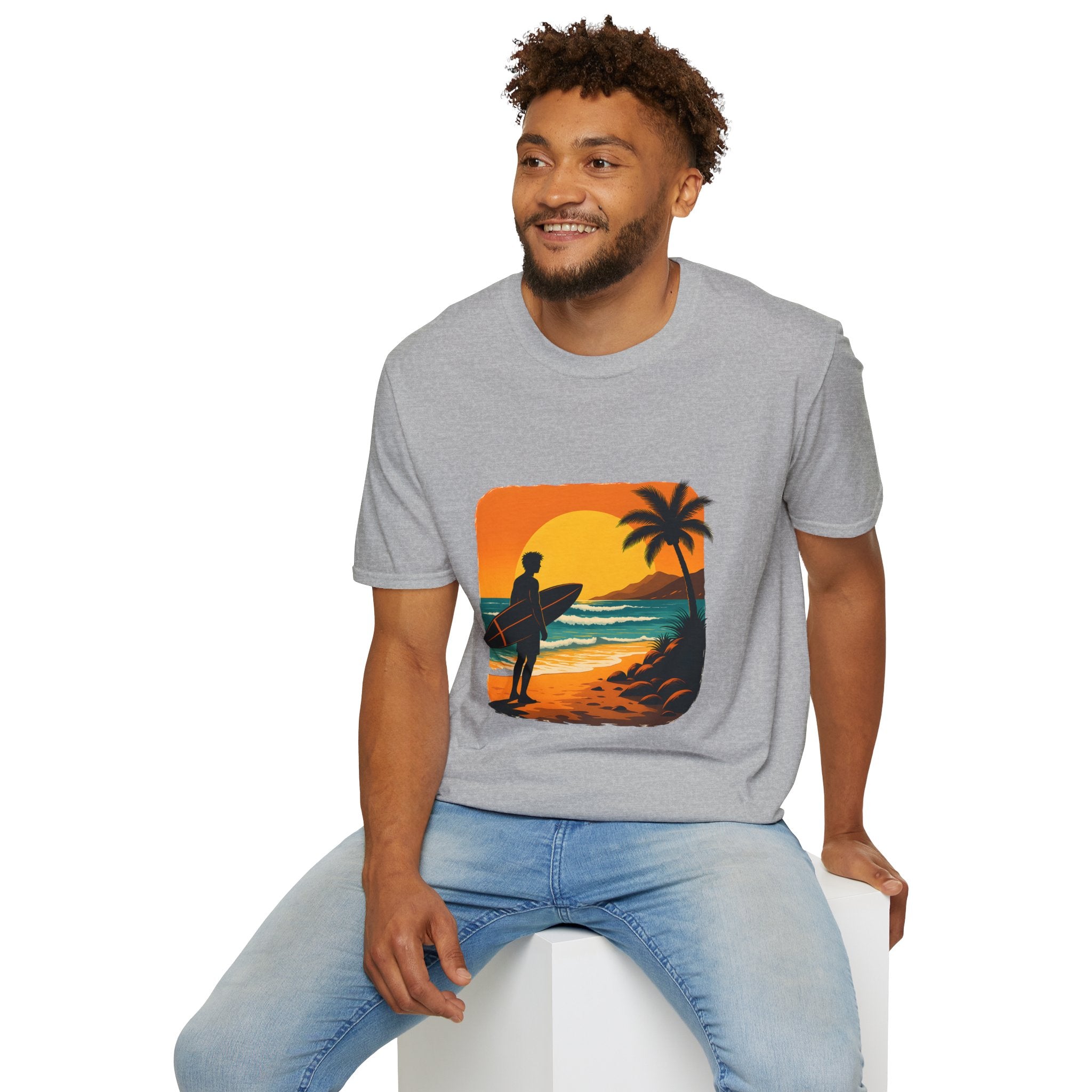 Sunset Surfer on Beach T-Shirt