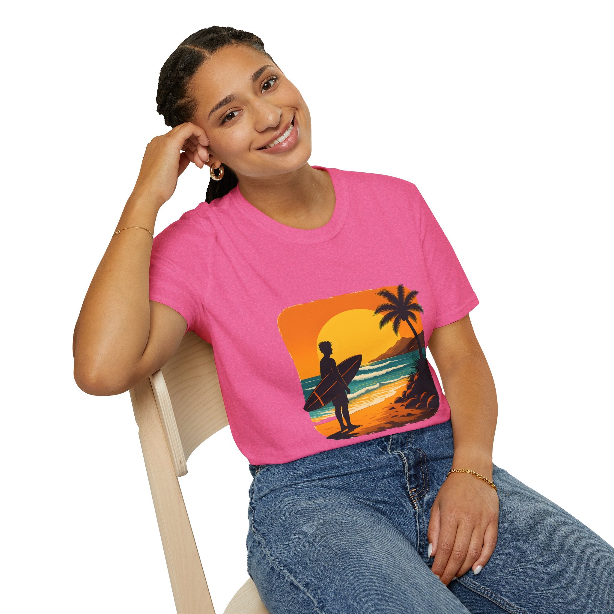 Sunset Surfer on Beach T-Shirt