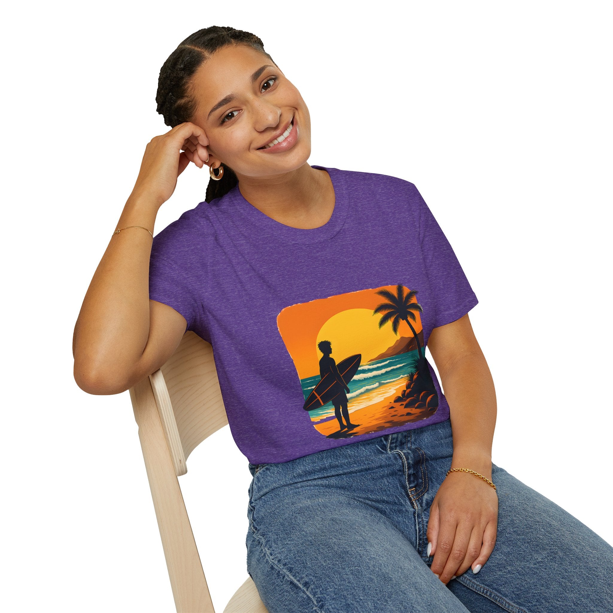 Sunset Surfer on Beach T-Shirt