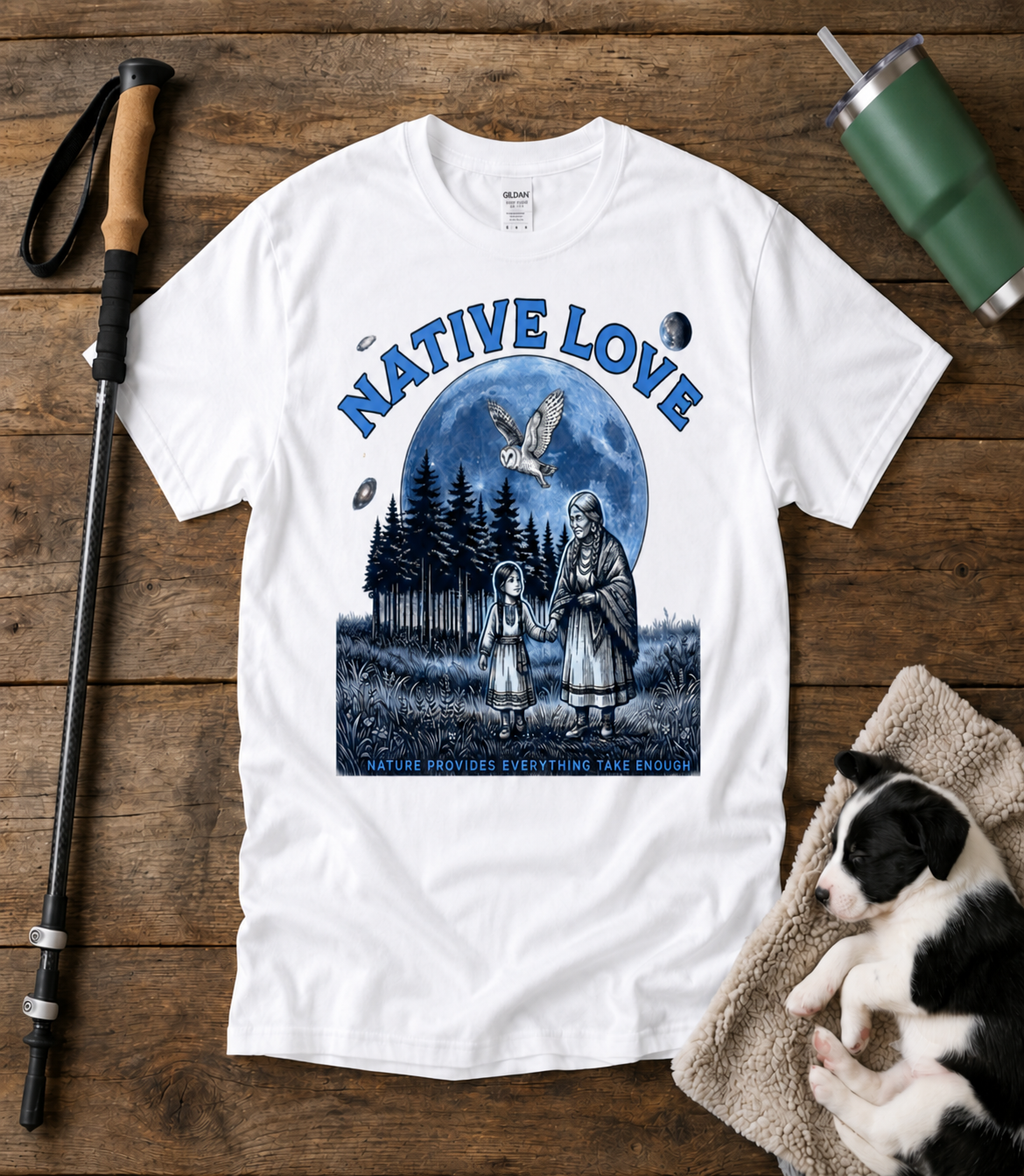 T-Shirt — "Native Love" Moonlight Owl & Family Graphic