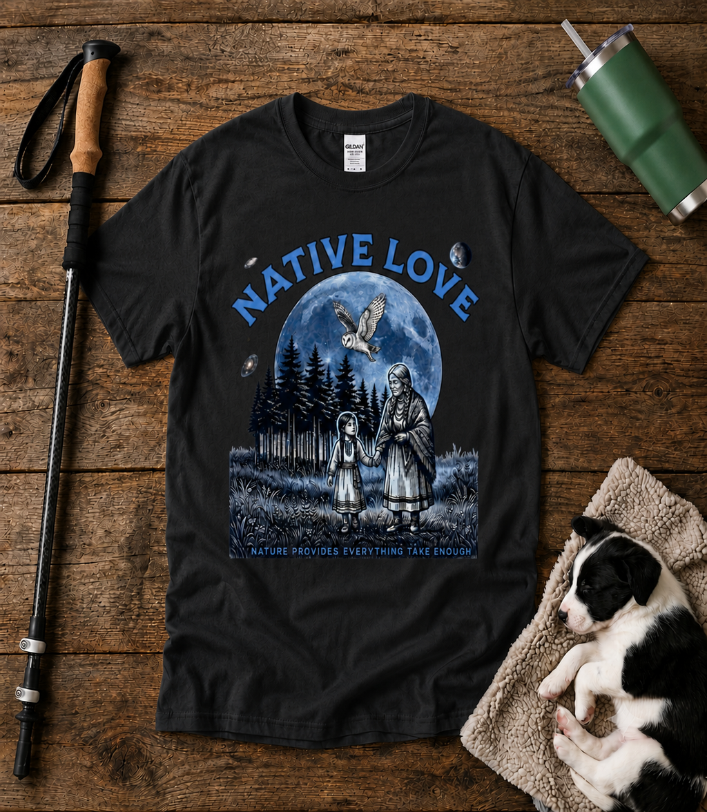 T-Shirt — "Native Love" Moonlight Owl & Family Graphic