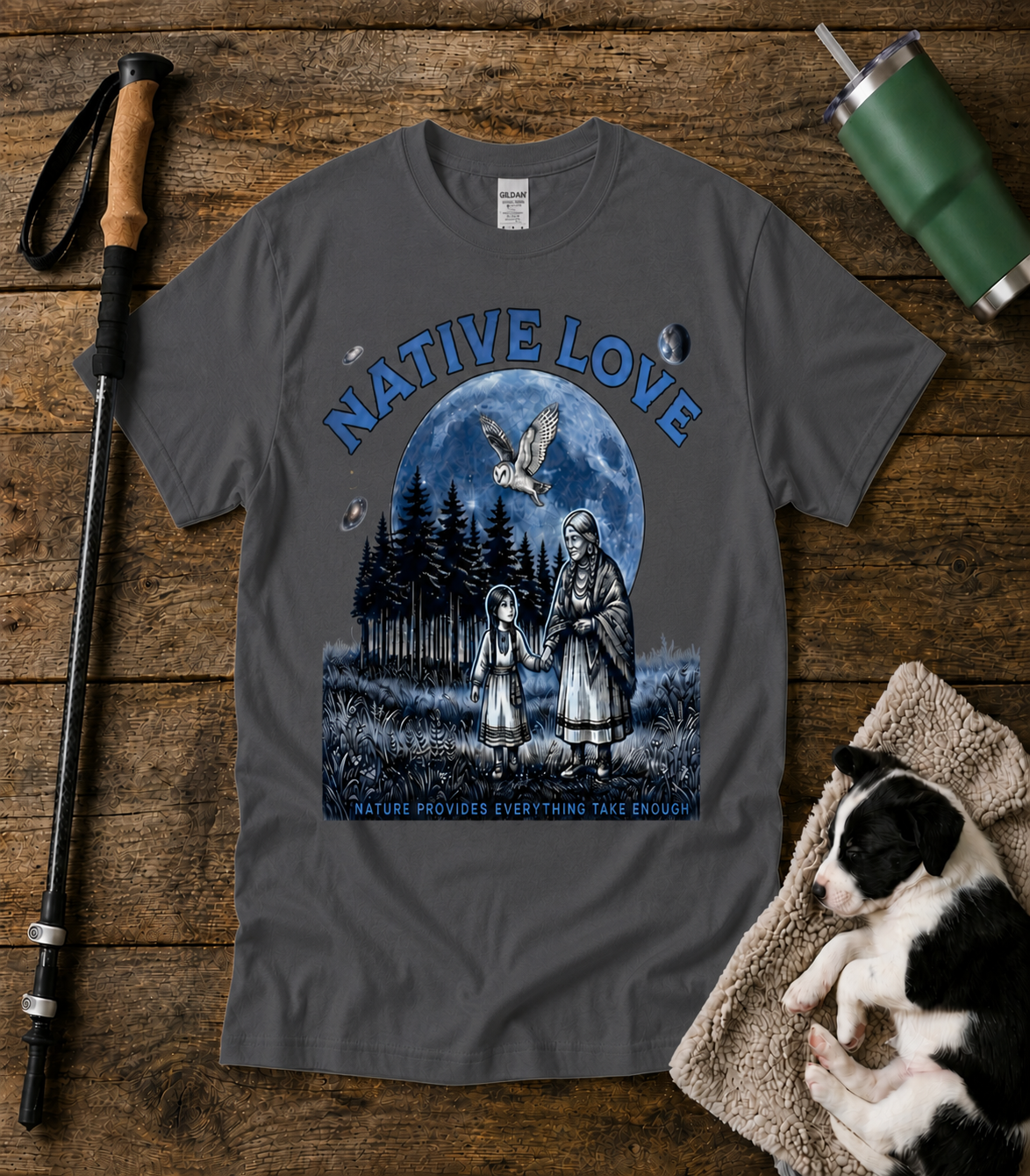 T-Shirt — "Native Love" Moonlight Owl & Family Graphic