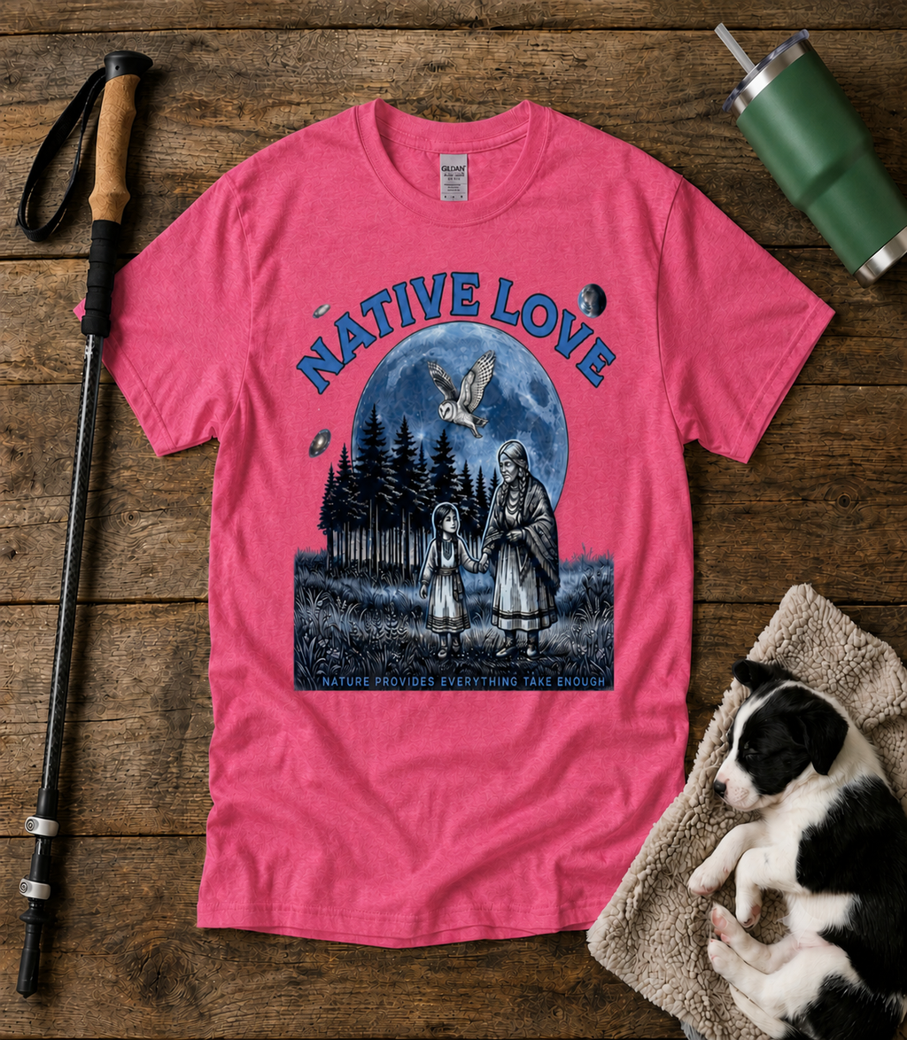 T-Shirt — "Native Love" Moonlight Owl & Family Graphic